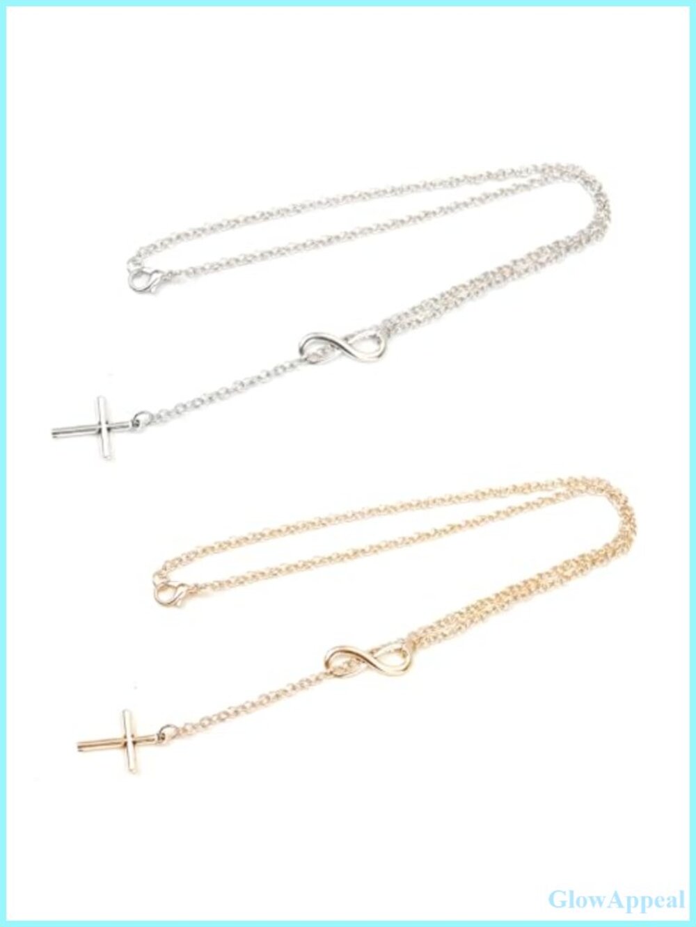 2 Pack 14K Gold-Filled Infinity Cross Pendant Necklace Set Adjustable